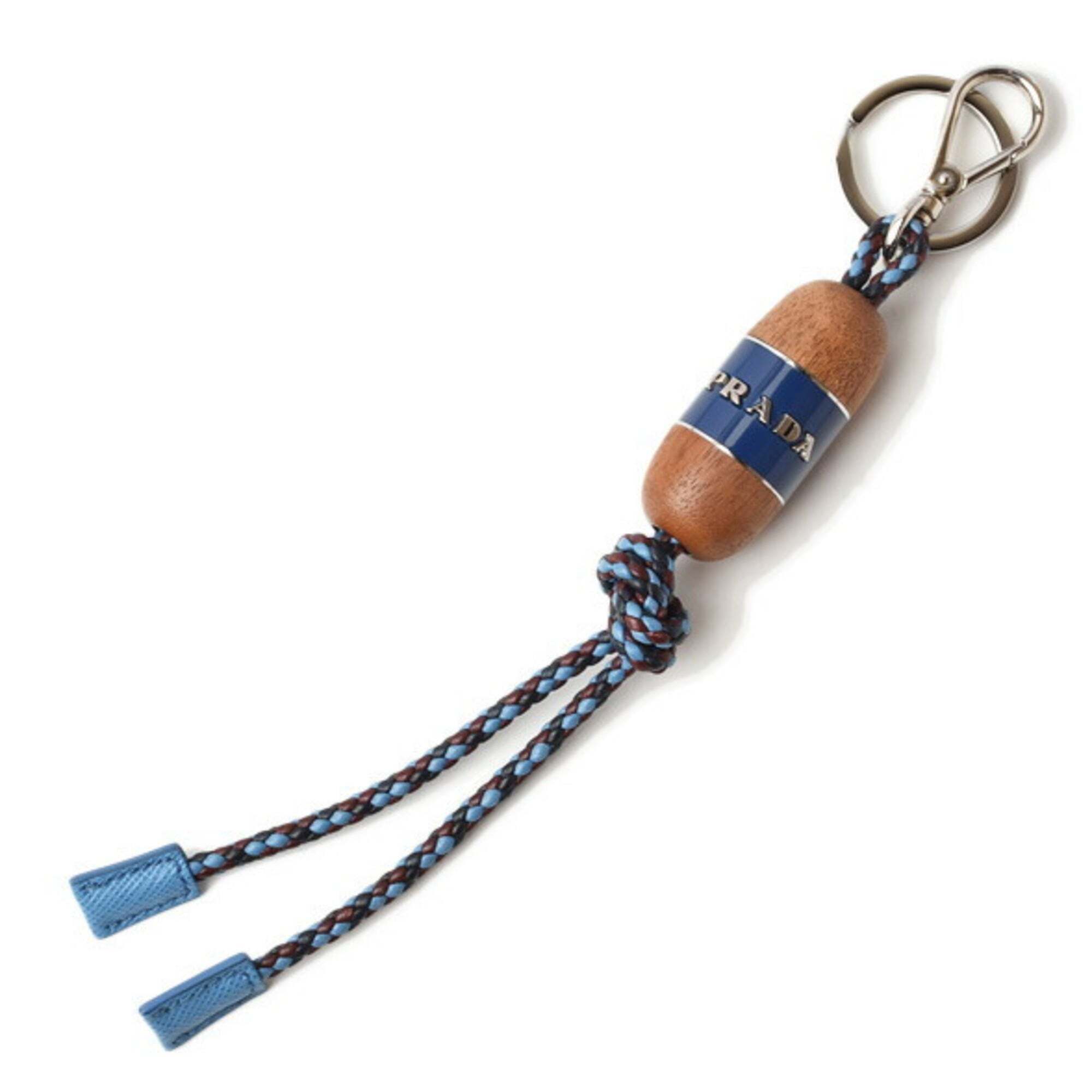 Prada Key Ring Keychain Prada Wood Intrecciato Blue Light Unused
